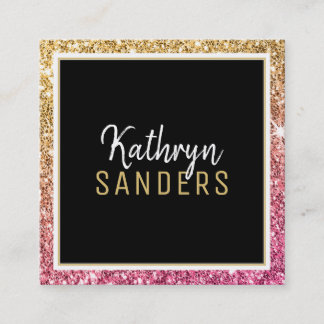MINIMAL STYLISH simple border gold pink glitter Square Business Card