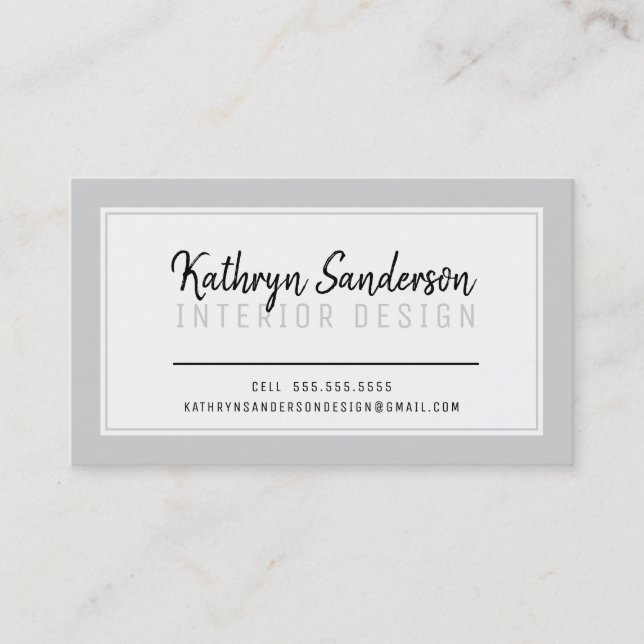 MINIMAL STYLISH simple border pale grey gray black Business Card (Front)
