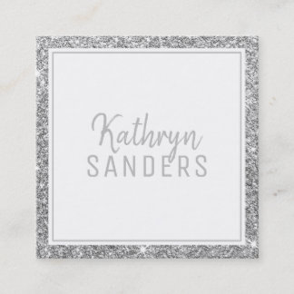 MINIMAL STYLISH simple border silver glitter gray Square Business Card