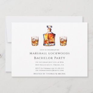 Minimal stylish whiskey glass bachelor party invitation