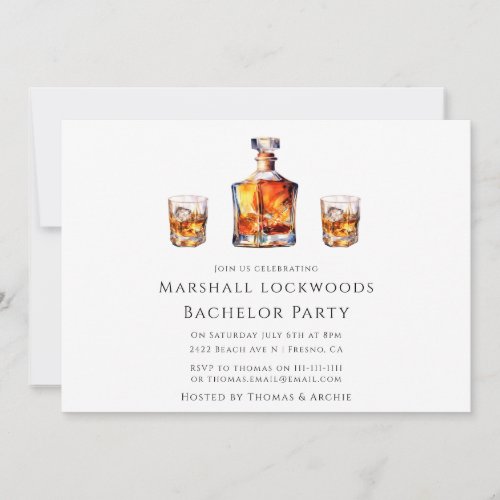 Minimal stylish whiskey glass bachelor party invitation