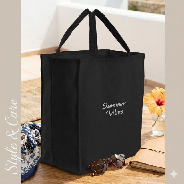 Minimal Summer Vibes Text Premium Tote Bag Design (Minimal Summer Vibes Text Premium Tote Bag Design)