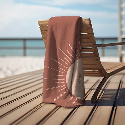 Minimal Sun Monogram Terracotta Fall Bachelorette Beach Towel