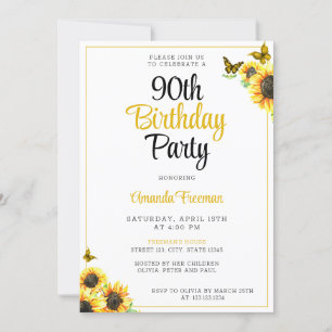 Minimal Sunflower 90th Birthday Invitation