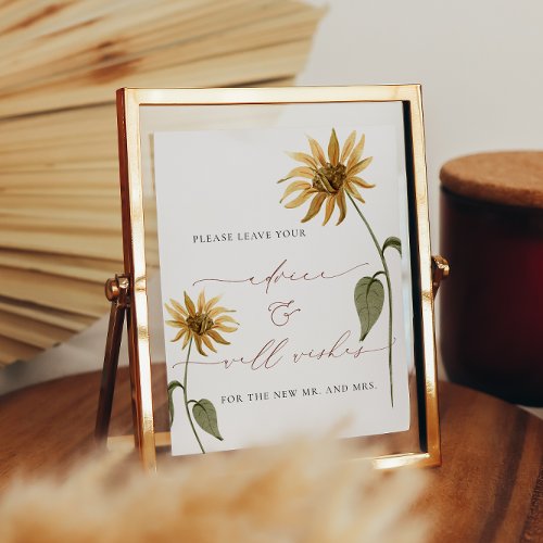 Minimal Sunflower Advice and Wishes Wedding Sign