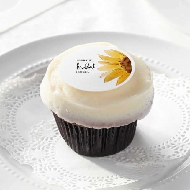 Minimal sunflower bridal shower  edible frosting rounds (Cupcake)