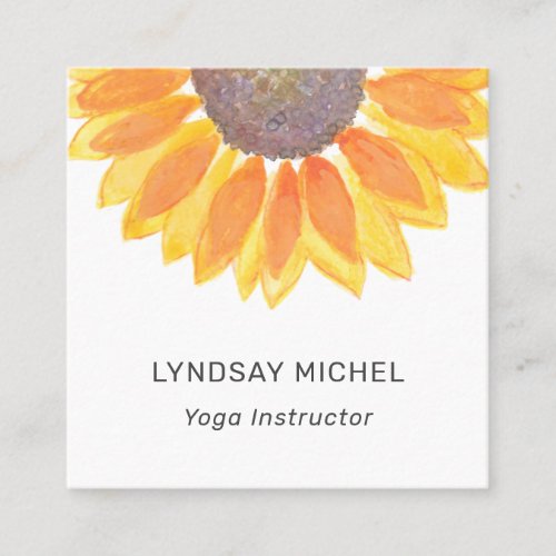 Minimal Sunflower Yoga Instructor Square Business Card