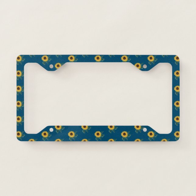 Minimal Sunflowers Yellow Blue Illustration License Plate Frame (Front)
