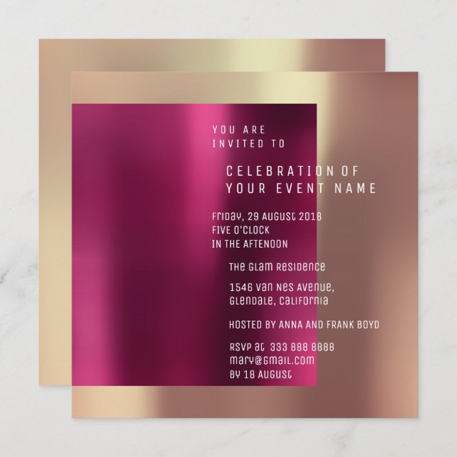 Minimal Suprise Party Copper Rose Metallic Invitation (Front/Back)