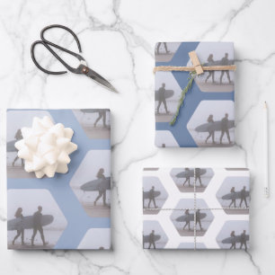 Minimal Surfer Couple Dusty Blue Wrapping Paper Sheets