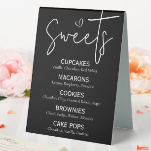 Minimal Sweet Dessert Menu Modern Black White Chic Table Tent