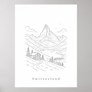 Minimal Switzerland Line Art Print | Scandinavian