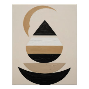 Minimal Symbolic Geometric Art in Warm Neutrals Poster