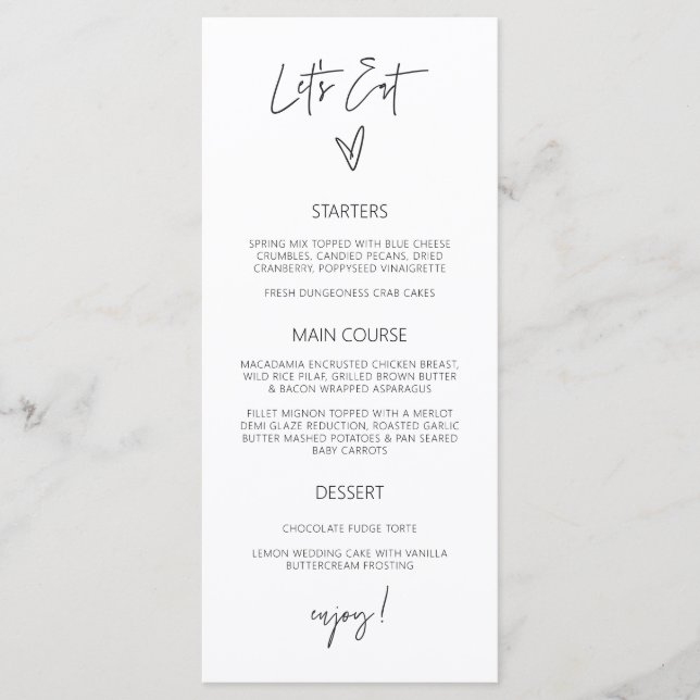 Minimal Tall Menu Wedding Classic Meal Card G400 (Front)