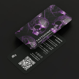 Minimal Tattoo Artist Goth Skull Purple Tattooist Business Card