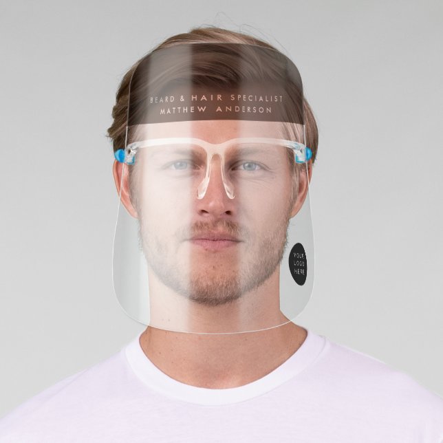 Minimal Taupe Barber Shop Logo Template Name Face Shield (Insitu)