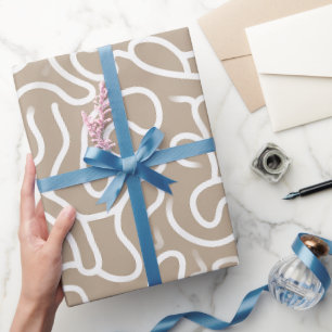 Minimal Taupe Beige Organic Curve Abstract Pattern Wrapping Paper