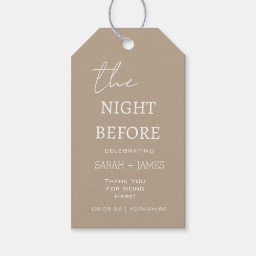 Minimal Taupe The Night Before Wedding Thank You  Gift Tags