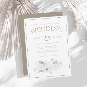 Minimal Taupe Winter White Floral Wedding Invitation