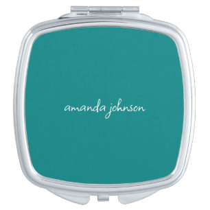 Minimal Teal Blue Monogram Full Name Compact Mirror