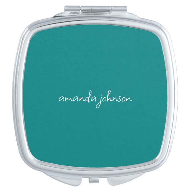 Minimal Teal Blue Monogram Full Name Compact Mirror (Front)