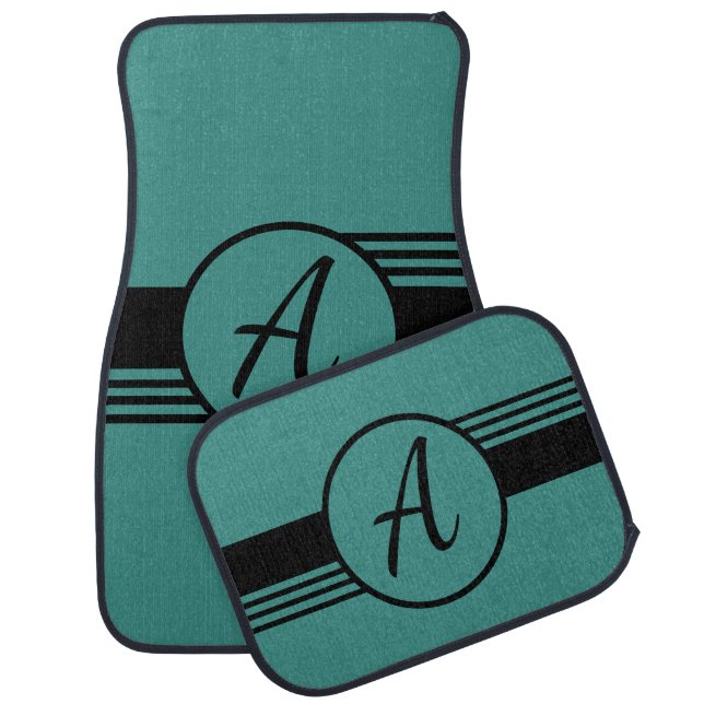 Minimal Teal Blue Monogram Initial Car Floor Mat (Set)