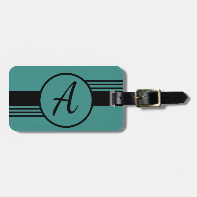 Minimal Teal Blue Monogram Initial Luggage Tag (Front Horizontal)