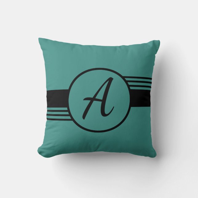 Minimal Teal Blue Monogram Initial Throw Pillow (Front)