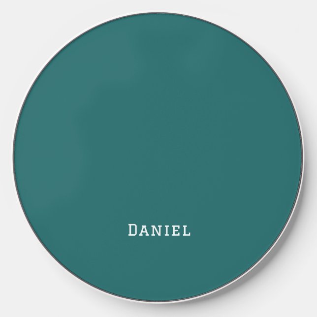 Minimal Teal Blue Monogrammed Wireless Charger (Front)