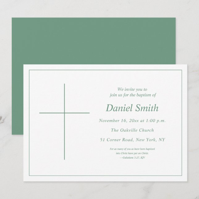 Minimal Teal Green Christian Adult Baptism Invitation (Front/Back)