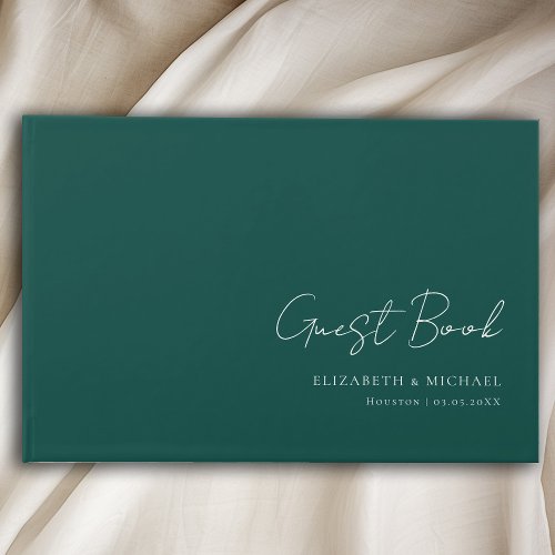 Minimal Teal Handwriting Script Wedding  Guest Book