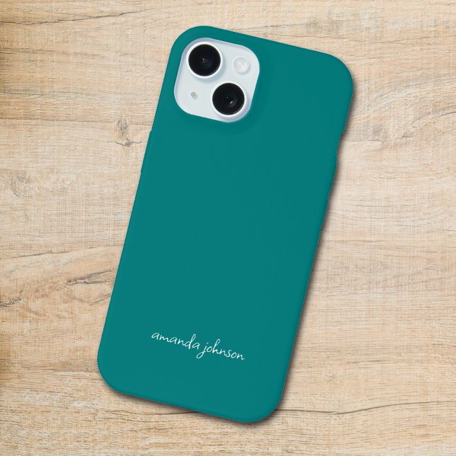 Minimal Teal Monogram Cursive Name Iphone Case (Creator Uploaded)