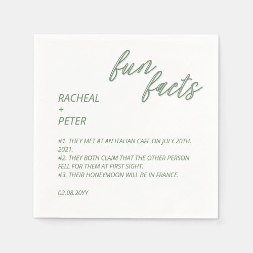 Minimal Teal Typography Chic Fun Facts Wedding Napkins