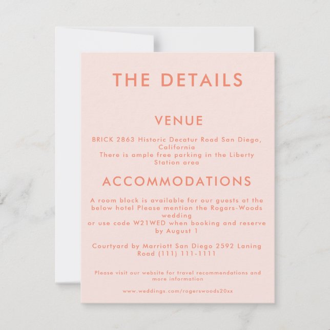 Minimal Teal Wedding Details Invitation (Front)