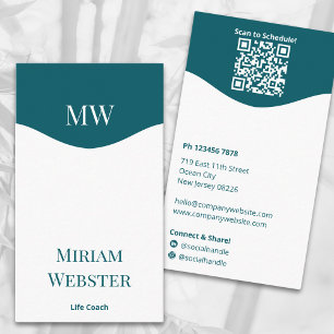 Minimal Teal White Initials Portrait Personal Business Card