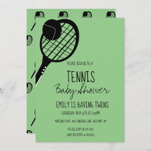Minimal Tennis Sports Baby Shower Green Invitation