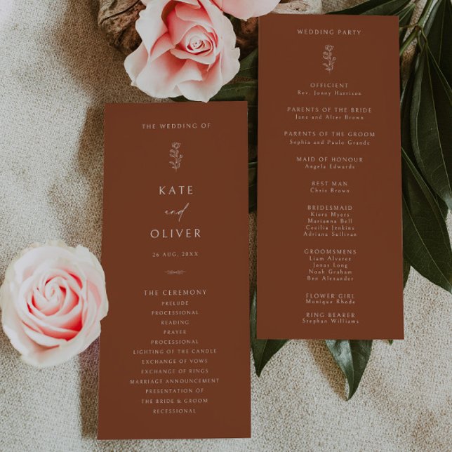 Minimal Terracotta Burnt Orange Wedding Program (Creator Uploaded)