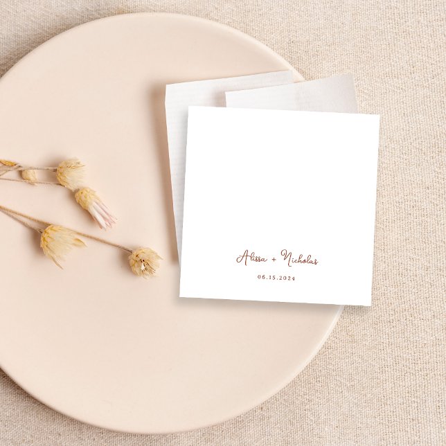 Minimal Terracotta Calligraphy Script Wedding Napkins (Creator Uploaded)