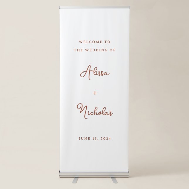 Minimal Terracotta Calligraphy Wedding Welcome Retractable Banner (Front)