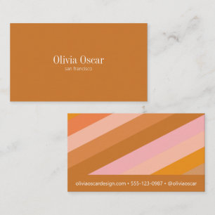 Minimal Terracotta Pink Retro Boho Stripes Cute Business Card