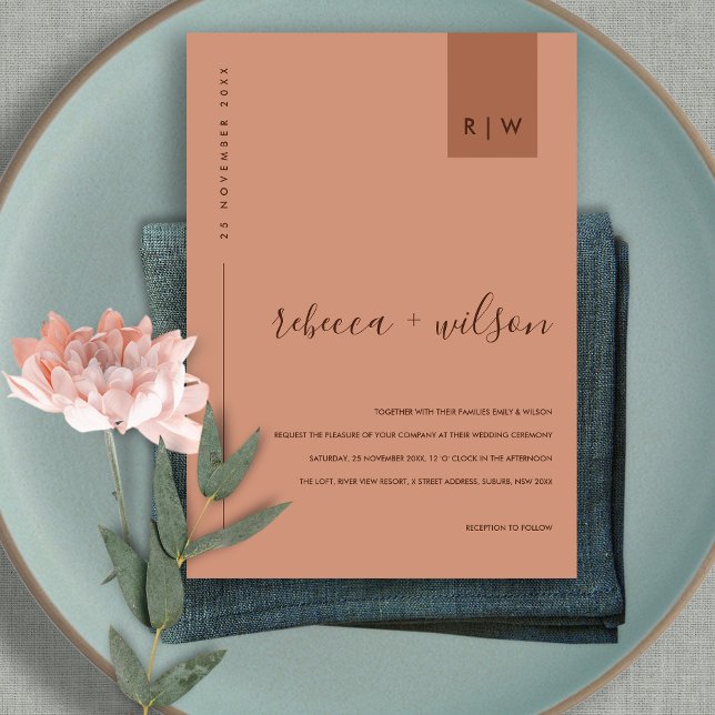MINIMAL TERRACOTTA RUST ORANGE TYPOGRAPHY WEDDING INVITATION (Creator Uploaded)