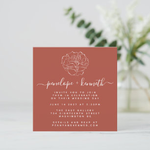 Minimal Terracotta Script Floral Drawing Wedding  Invitation