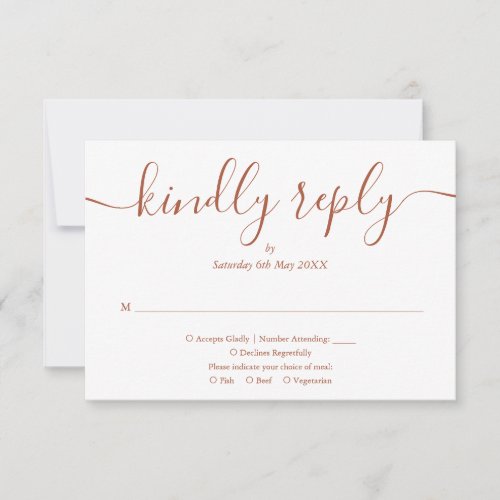 Minimal Terracotta Script Wedding Meal Choice RSVP Card