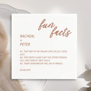 Minimal Terracotta Typography Fun Facts Wedding Napkins