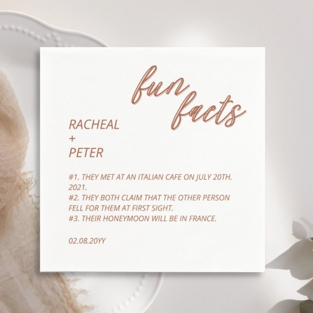 Minimal Terracotta Typography Fun Facts Wedding Napkins (Creator Uploaded)