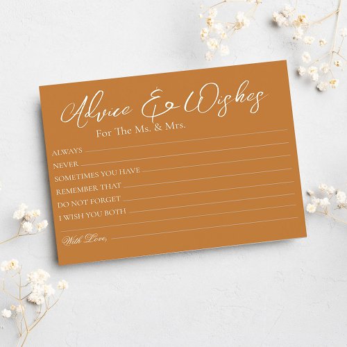 Minimal Terracotta Wedding Advice Wishes Cards