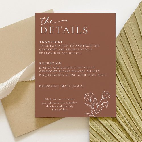 Minimal Terracotta Wedding Details Card PEYTON