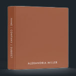 Minimal Terracotta White Monogram 3 Ring Binder<br><div class="desc">Simple binder features a modern design with modern font on terracotta background. Custom name presented on the front,  with name company or subject on the spine in stylish simple font.</div>