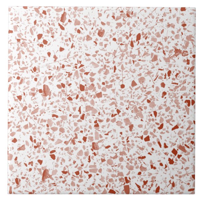 Minimal Terracotta White Terrazzo Stone Pattern Ceramic Tile (Front)