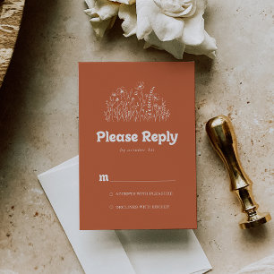 Minimal Terracotta White Wildflower RSVP Card